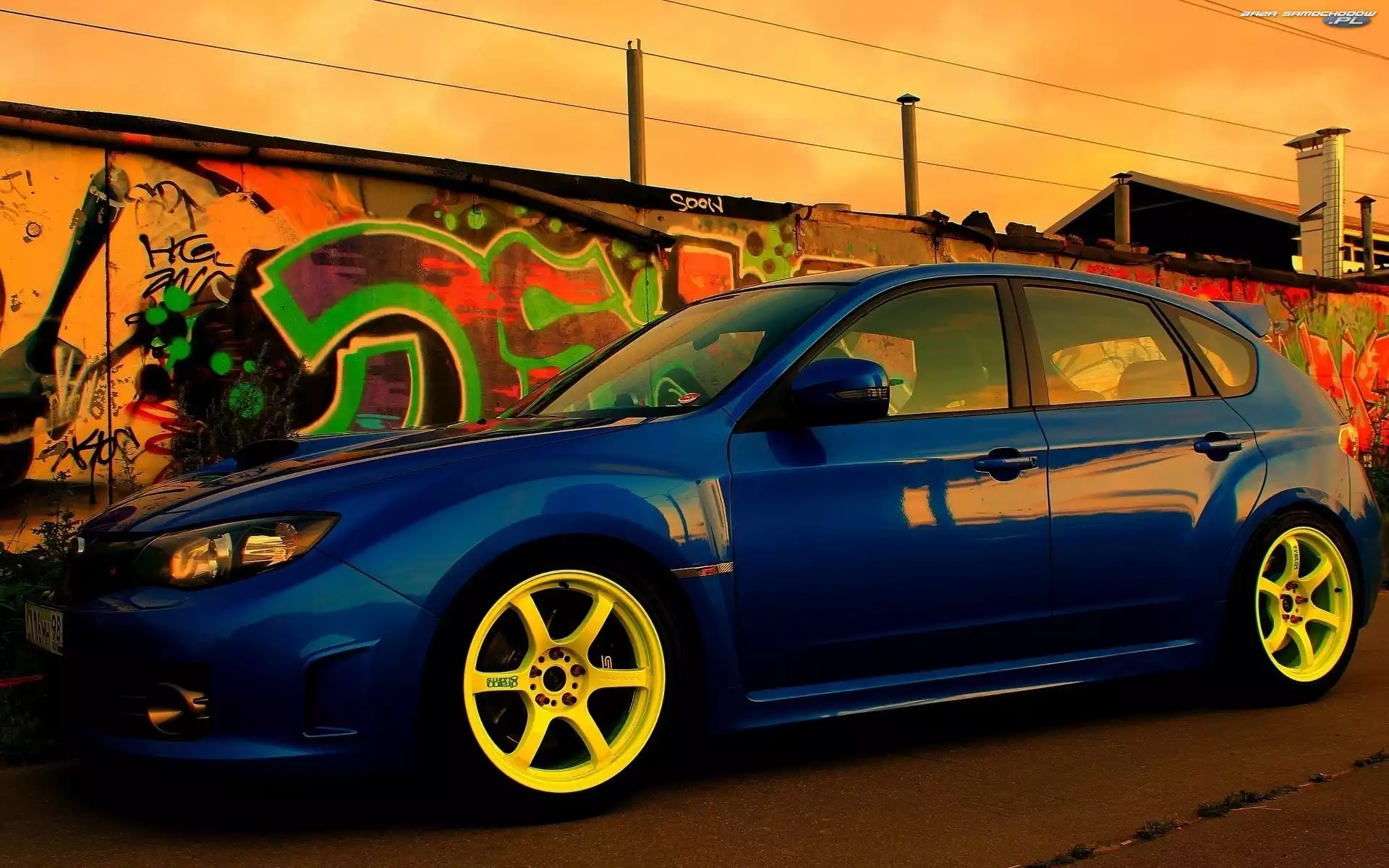 Grafitii, Impreza, Samochód, Granatowy, Subaru