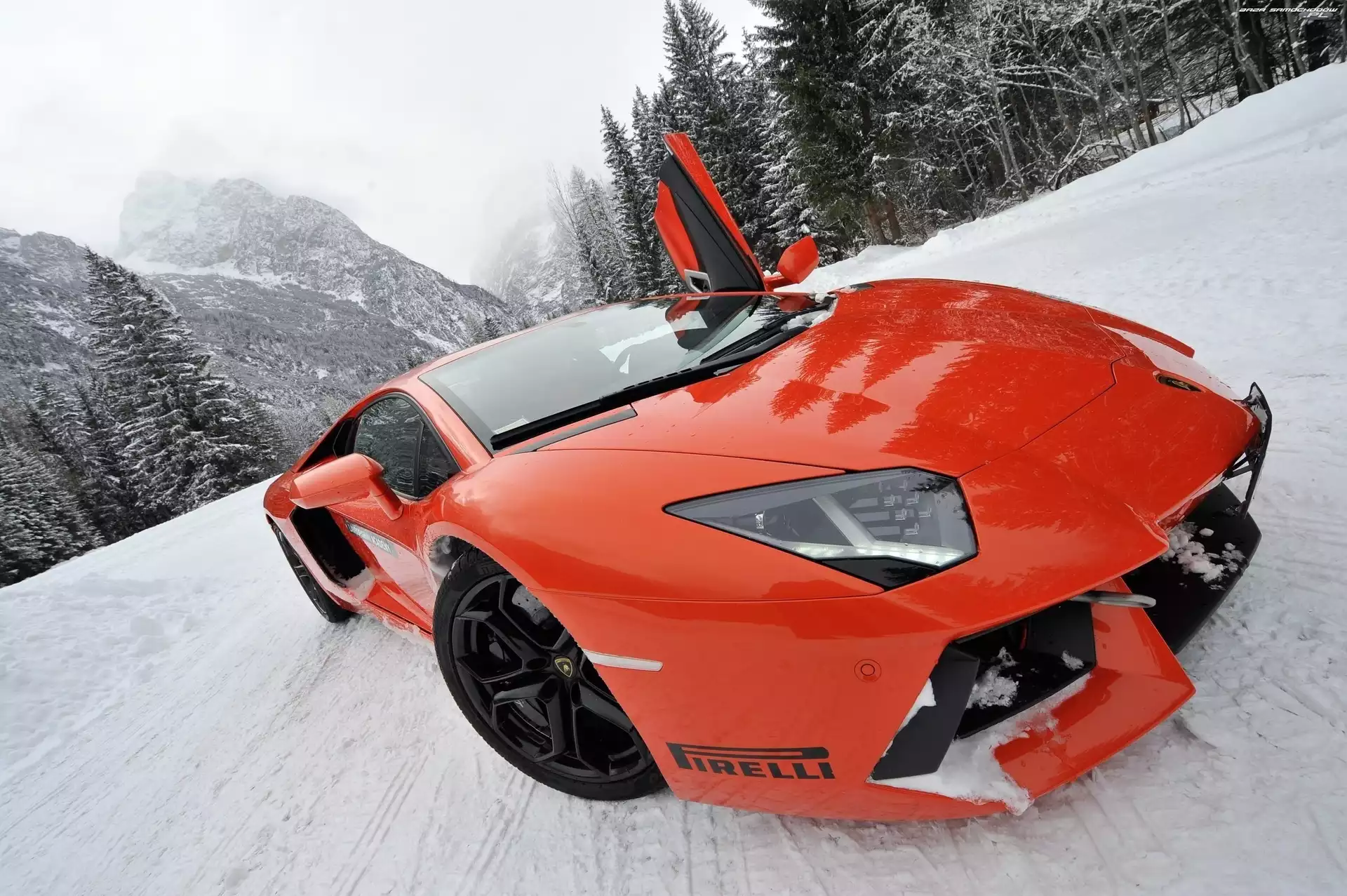 Lamborghini, Zima, Auto, Aventador