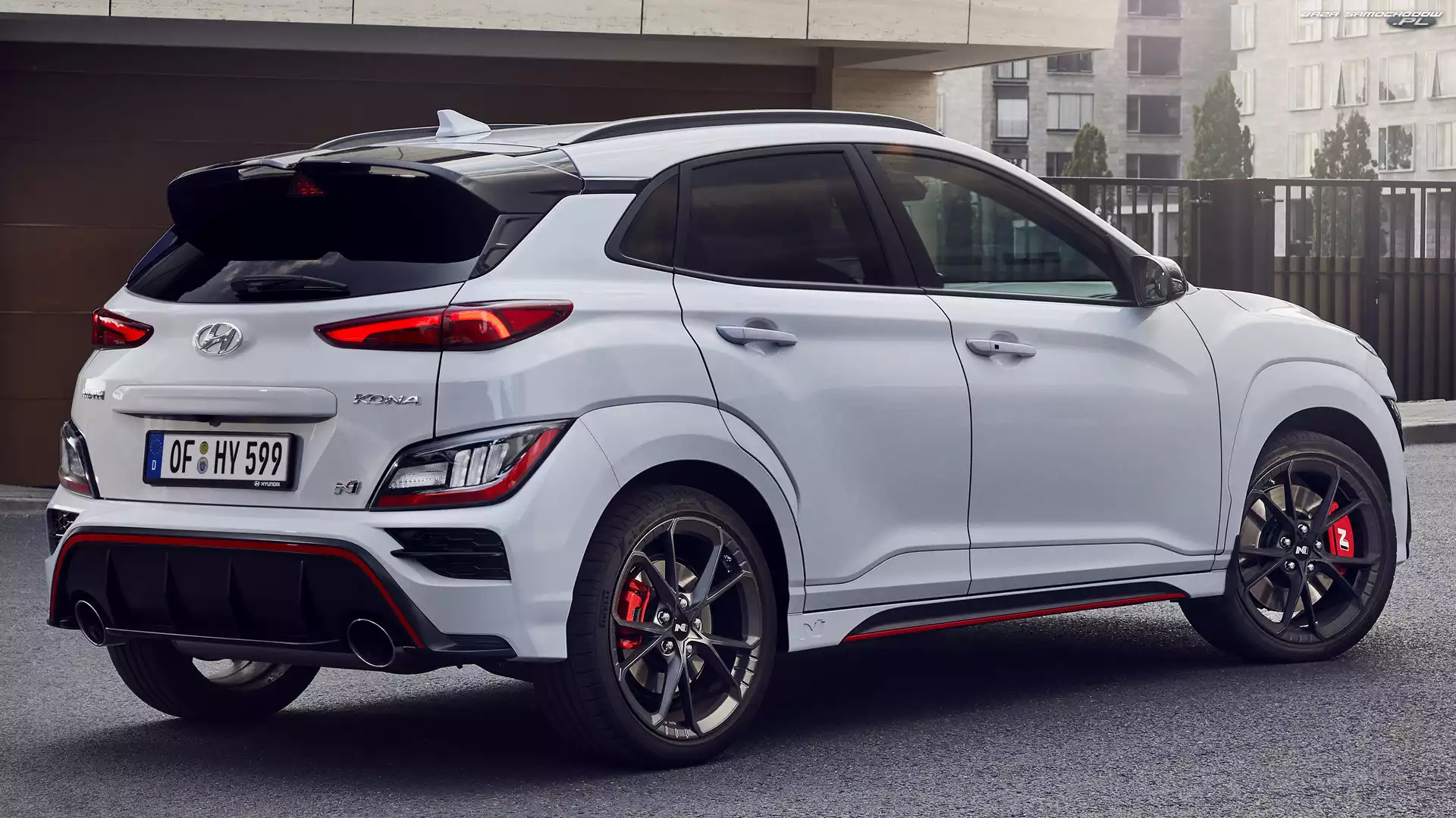 Biały, Hyundai Kona N, Tył, Bok