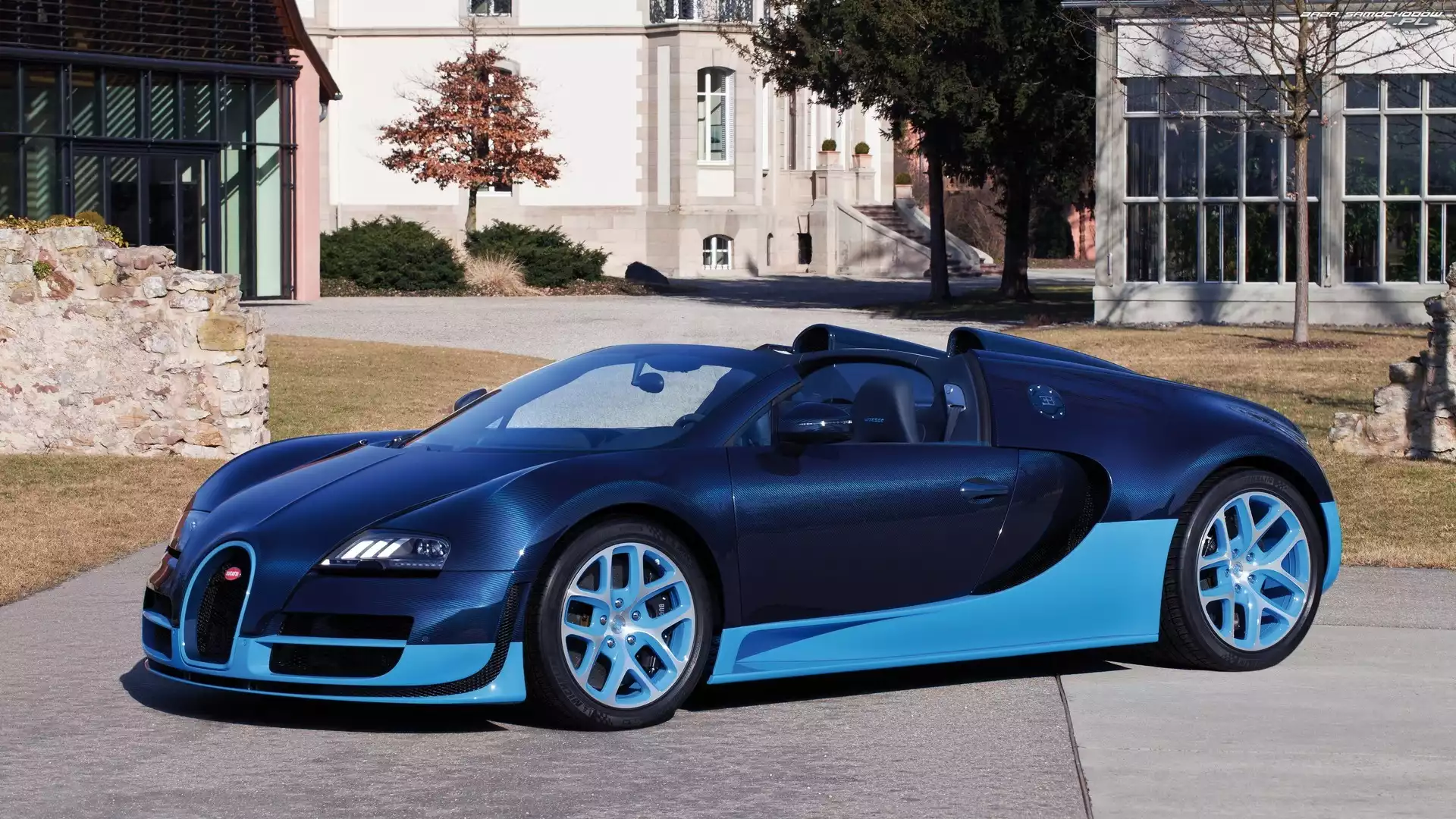 Kabriolet, Niebieski, Bugatti Veyron Grand Sport Vitesse