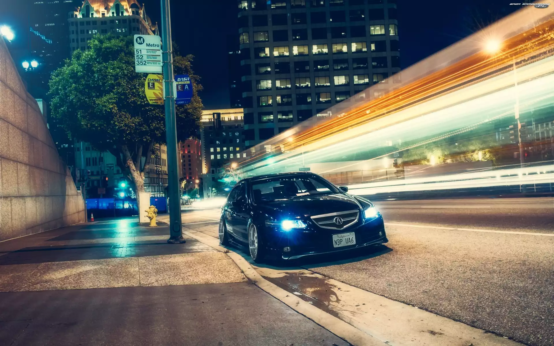 Noc, Ulica, Miasto, Acura TSX, Wieżowce