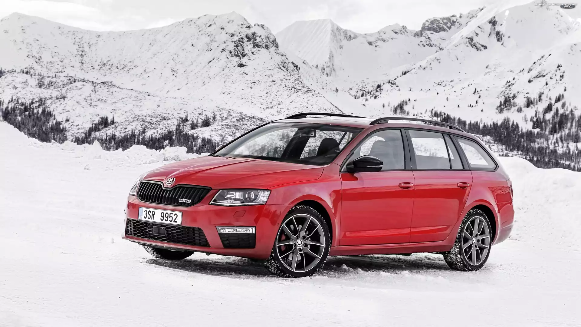 Śnieg, Czerwona, Skoda Octavia vRS