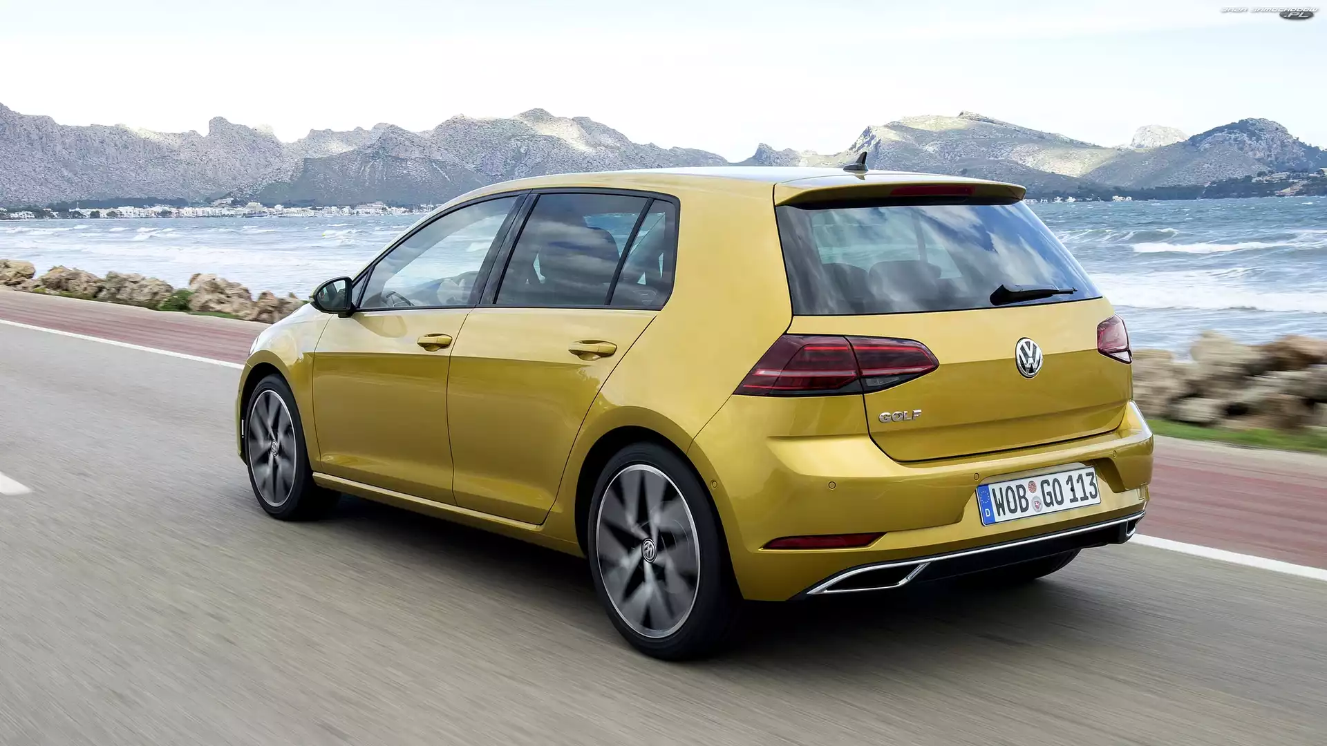 Facelift, Żółty, Jezioro, Góry, Volkswagen Golf 7, 2017
