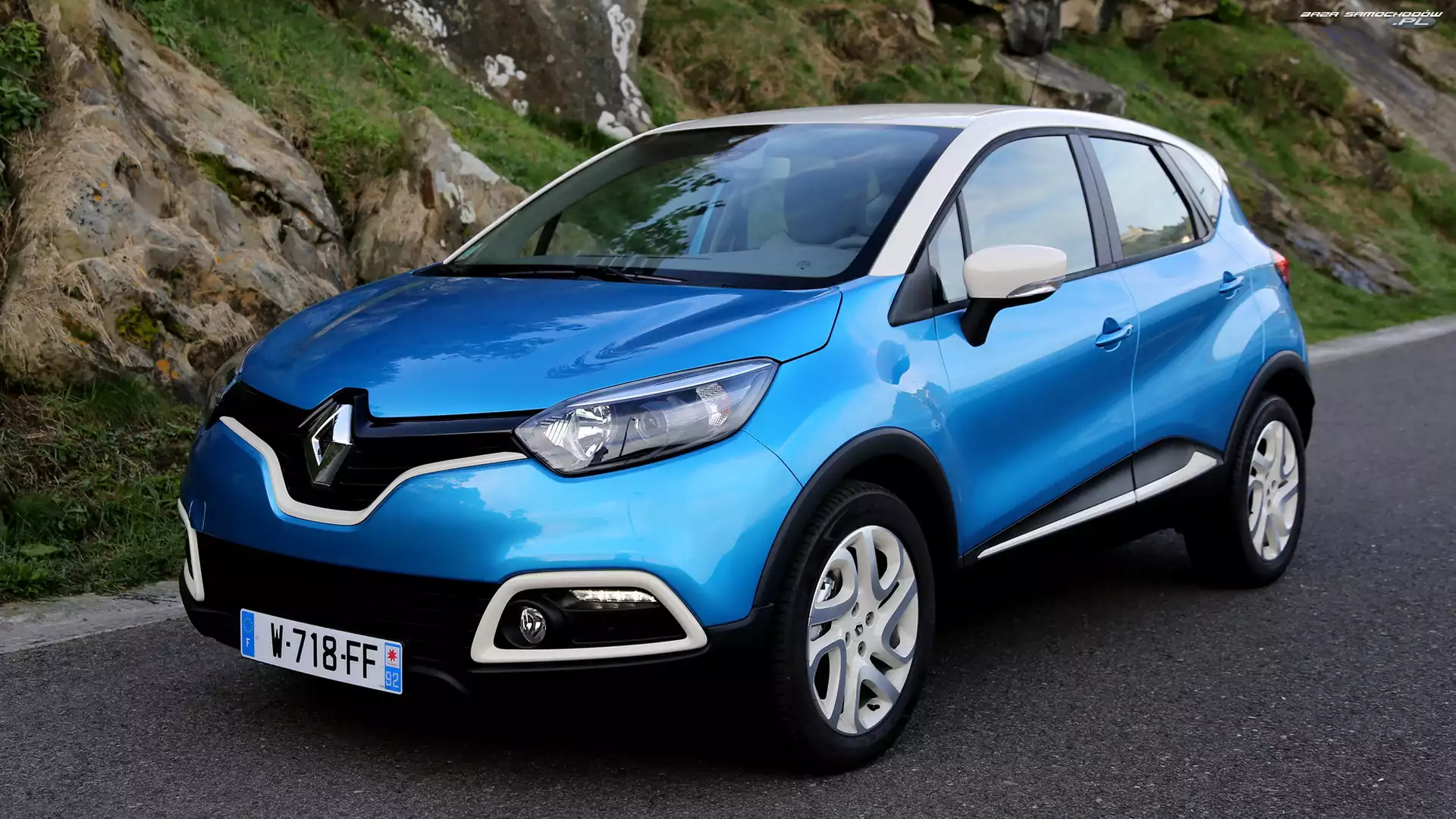 Przód, Dach, Renault Captur, Niebieski, Biały