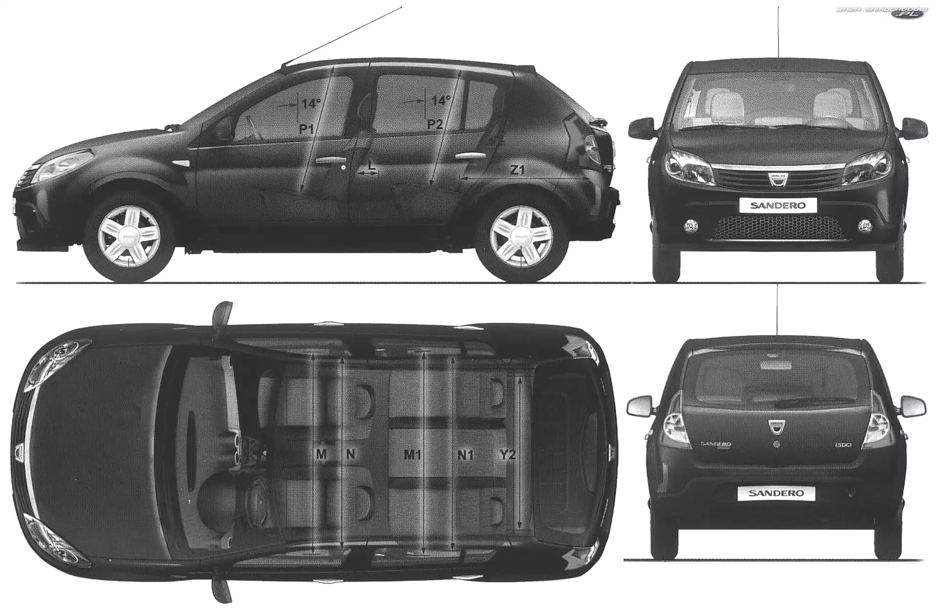 Wymiary, Dacia Sandero