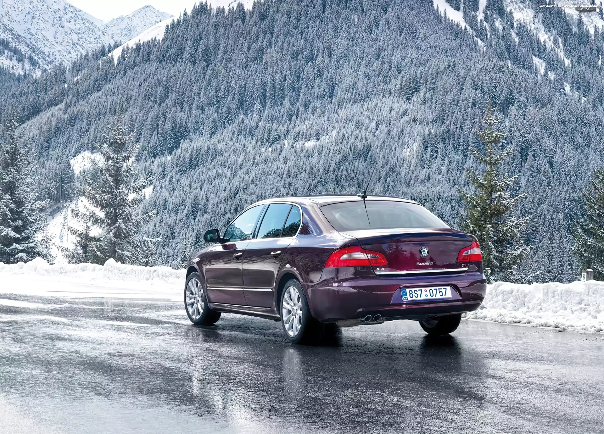 Skoda Superb, Lód, Bordowa, Zima
