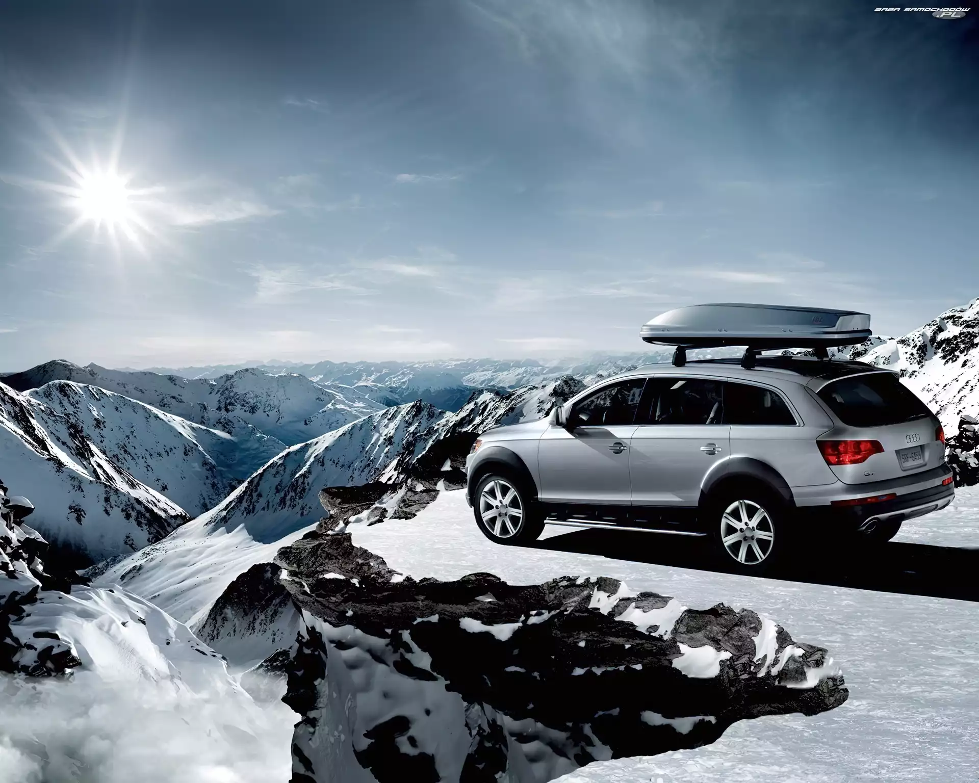 Słońce, Audi Q7, Góry